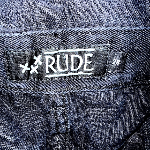 Hot Topic XXX RUDE Black Destructed Overalls - Unisex Size 28 Waist - Picture 7 of 11